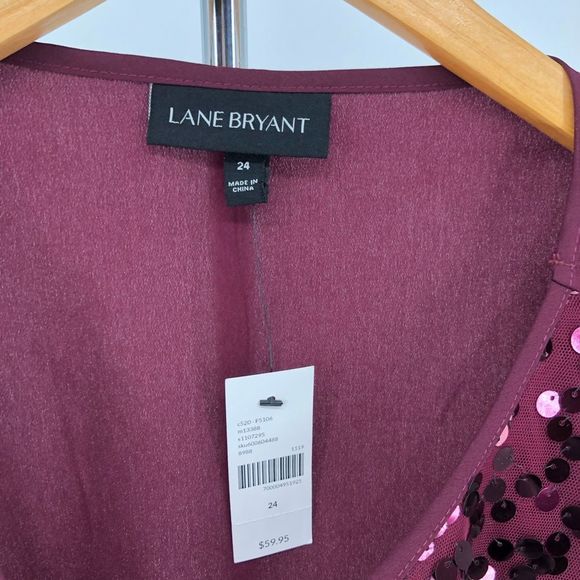 Lane Bryant Sequin Top Cap Sleeves Burgundy Blouse NWT - Picture 8 of 11